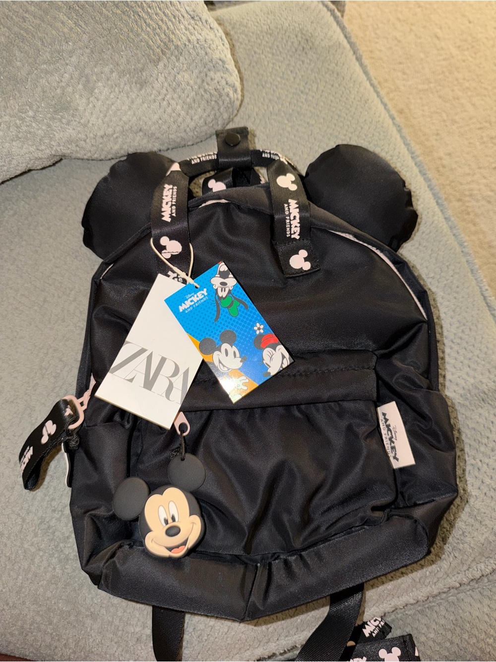 Black ZARA Kids Backpack with Mickey Charm
